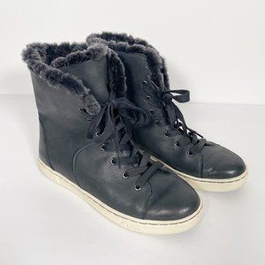 UGG Croft Luxe Quilt Black Fur Lined High Top Sneaker Boot Shoes 8